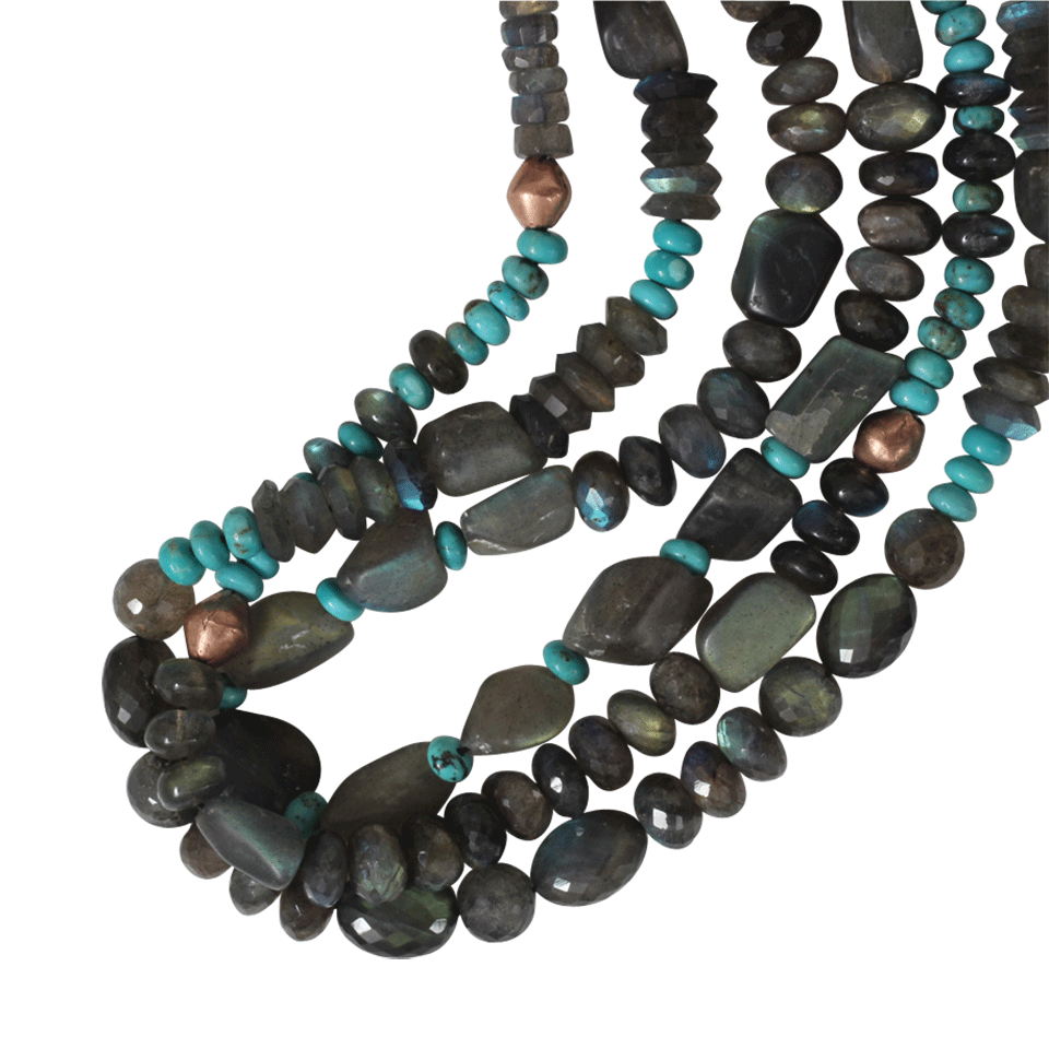 ROYAL NOMAD JEWELRY-Three Strand Labradorite And Turquoise Necklace-LAB/TURQ