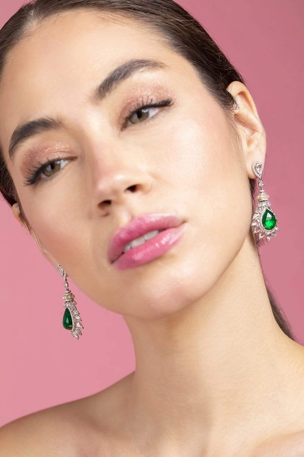 SABOO FINE JEWELS-Royalle Emerald and Diamond Ray Earrings-WHITE GOLD
