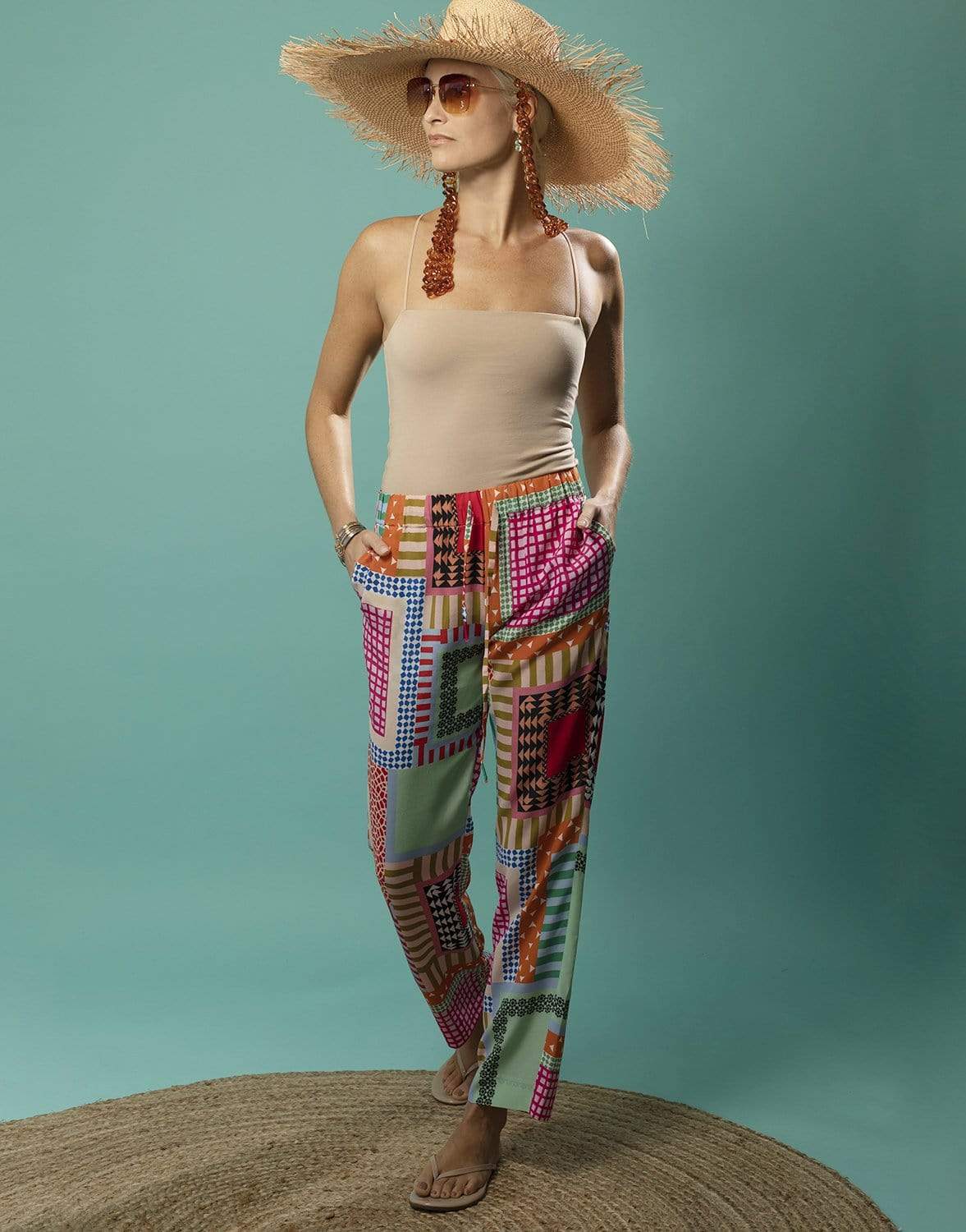 Paige-C Palm Tree Print CLOTHINGPANTWIDE LEG SALONI   