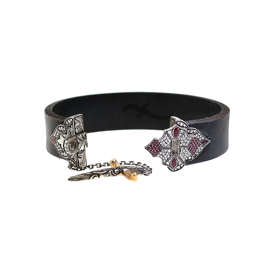 SEVAN BICAKCI-Diamond And Ruby Black Leather Wrap Bracelet-ROSE GOLD