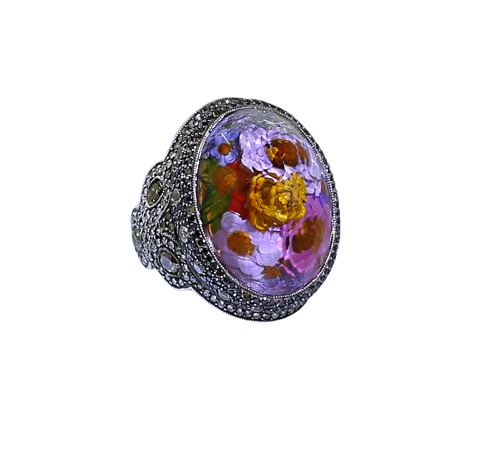 SEVAN BICAKCI-Carved Flower Garden Ring-YELLOW GOLD