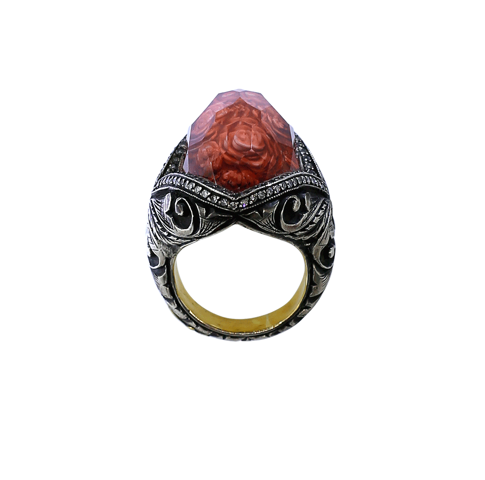 SEVAN BICAKCI-Carved Roses Ring-YELLOW GOLD