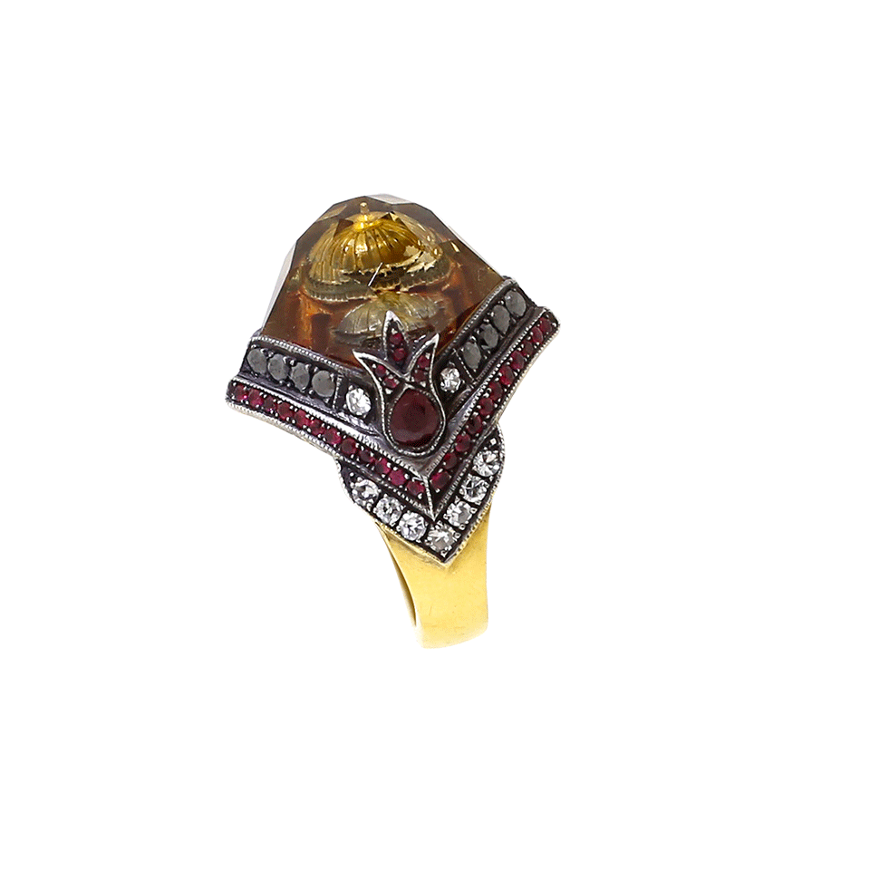 SEVAN BICAKCI-Carved Ottoman Empire Citrine Ring-YELLOW GOLD