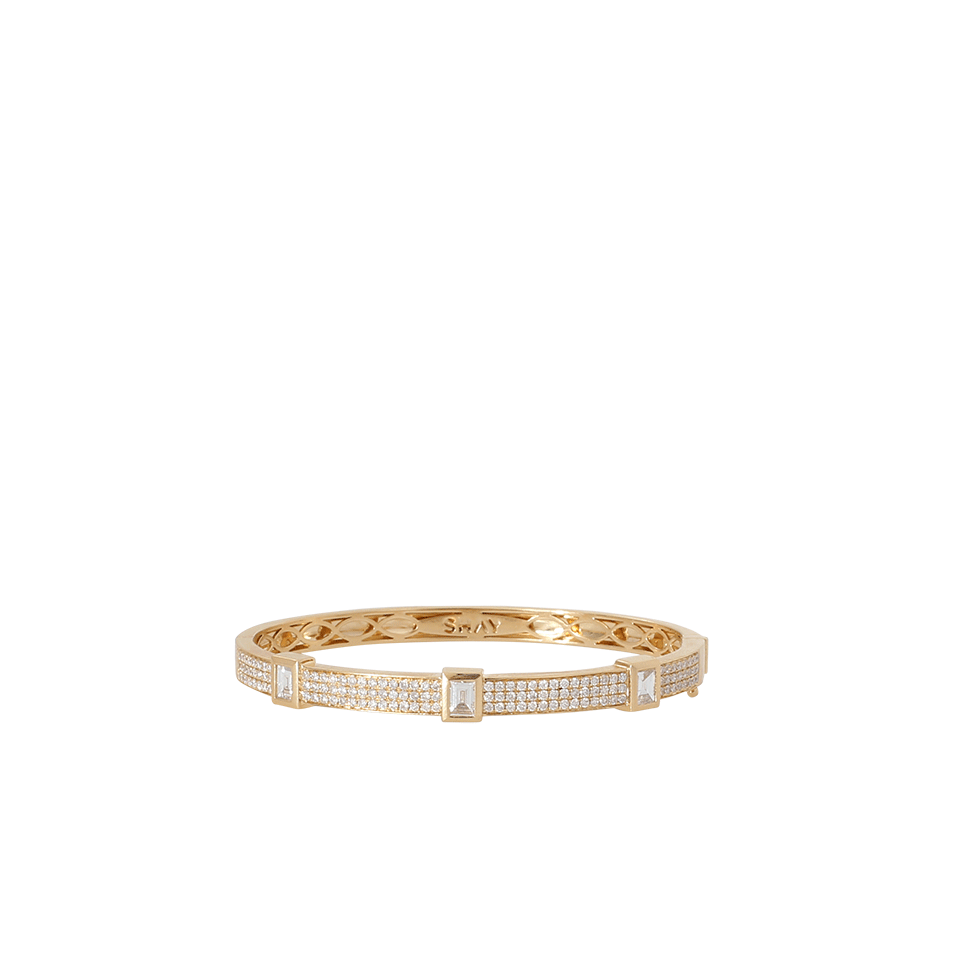 SHAY JEWELRY-Triple Bezel Diamond Baguette And Pave Bangle-YELLOW GOLD