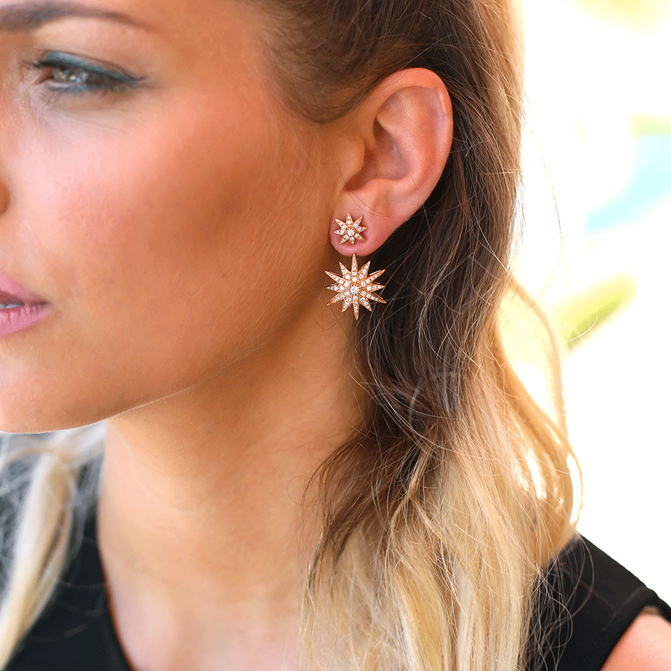 SHAY JEWELRY-Double Starburst Diamond Stud And Ear Jacket-ROSE GOLD