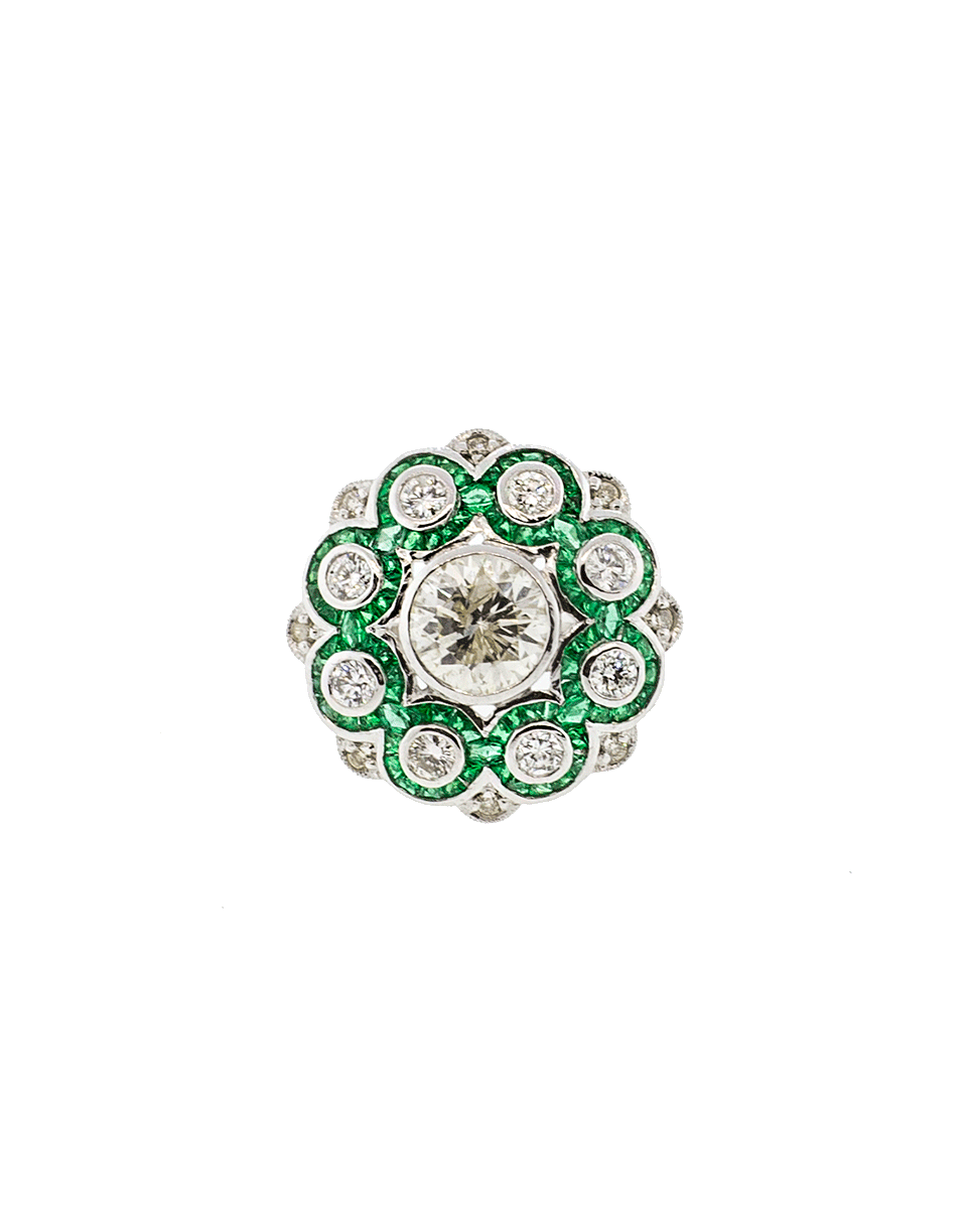 SHAY JEWELRY-Diamond & Emerald Flower Ring-PLATINUM