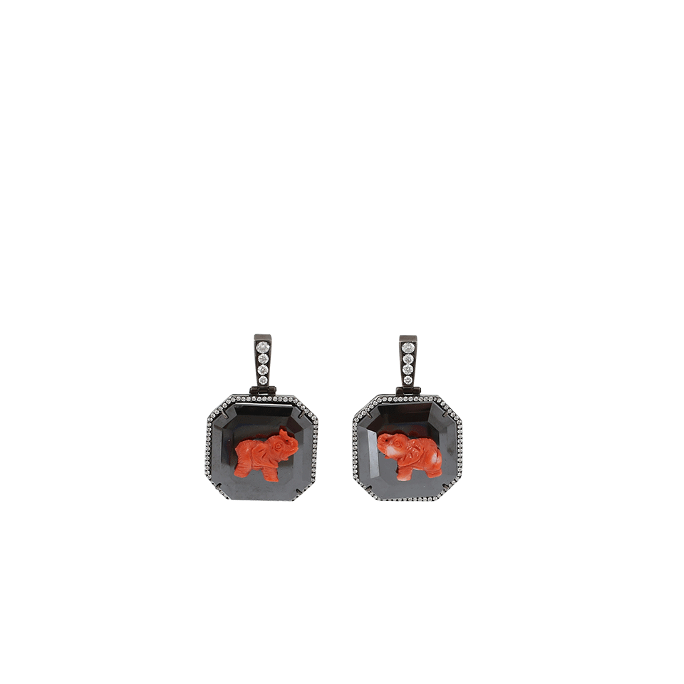 SILVIA FURMANOVICH-Coral Elephant And Moissanite Earrings-BLKGOLD