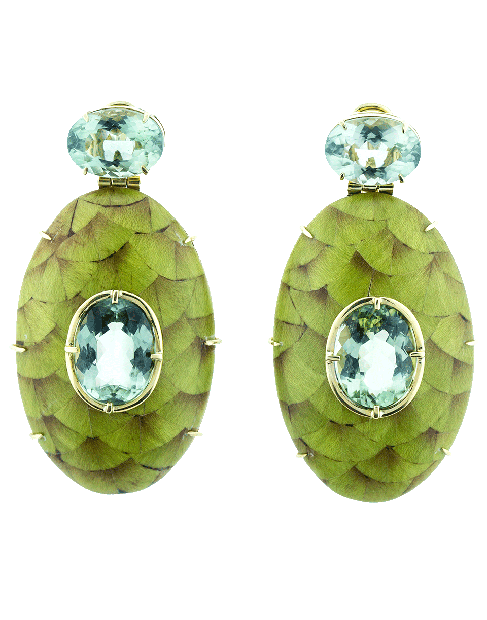 SILVIA FURMANOVICH-Marquetry Green Oval Earrings-YELLOW GOLD