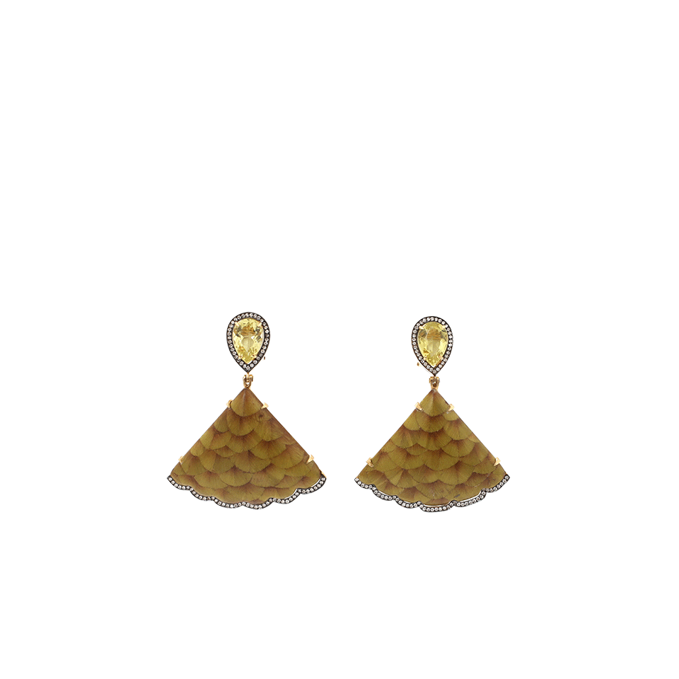 SILVIA FURMANOVICH-Marquetry Louro Abacate Lime Wood Earrings-YELLOW GOLD