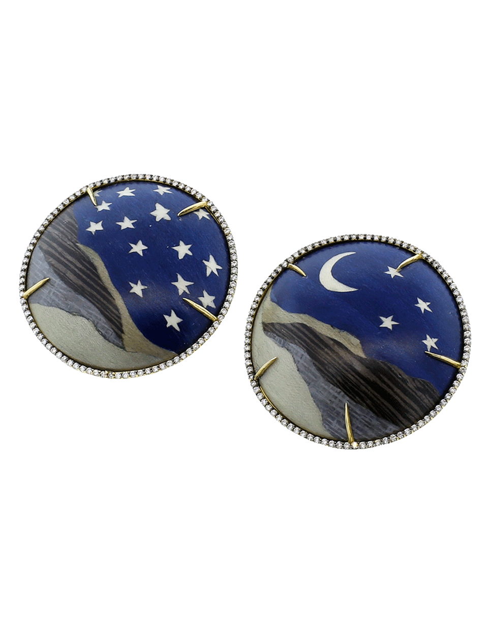 SILVIA FURMANOVICH-Marquetry Night Sky Moon And Star Earrings-YELLOW GOLD