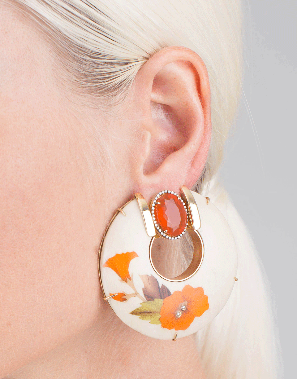 SILVIA FURMANOVICH-Marquetry Orange Flower Earrings-YELLOW GOLD