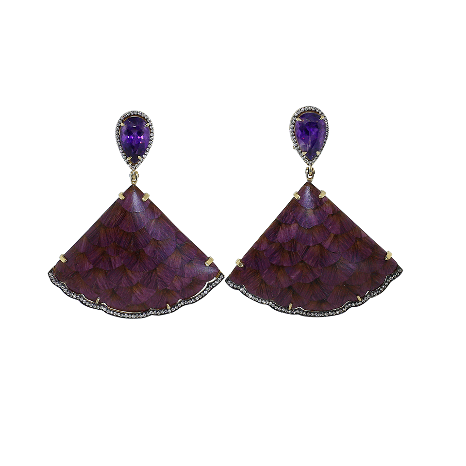 SILVIA FURMANOVICH-Marquetry Purple Fan Earrings-YELLOW GOLD