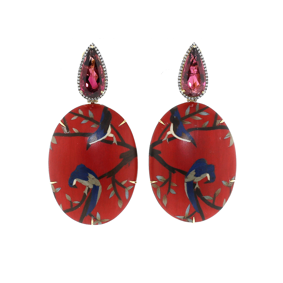 Marquetry Red Bird Oval Earrings JEWELRYFINE JEWELEARRING SILVIA FURMANOVICH   