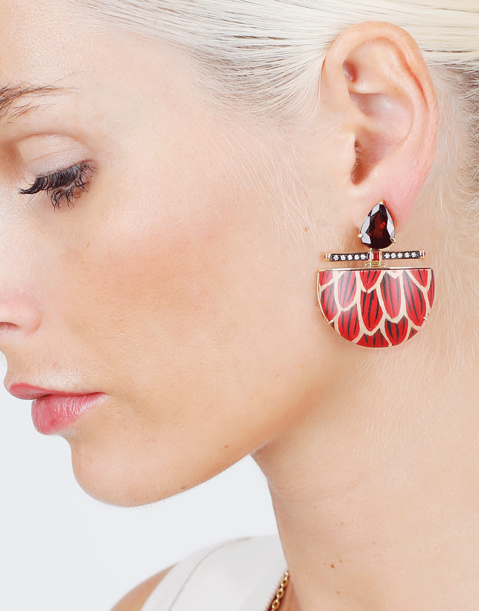 SILVIA FURMANOVICH-Marquetry Red Demi Lune Earrings-YELLOW GOLD