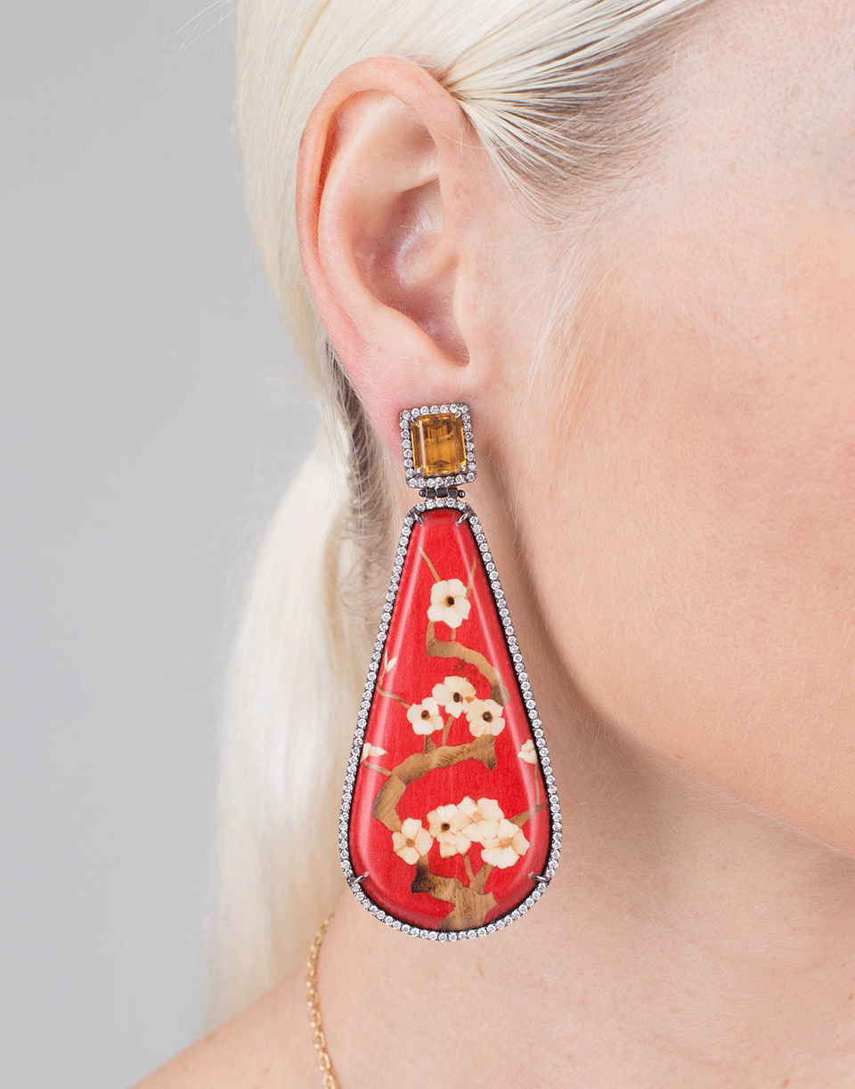 Marquetry Red Floral Earrings JEWELRYFINE JEWELEARRING SILVIA FURMANOVICH   
