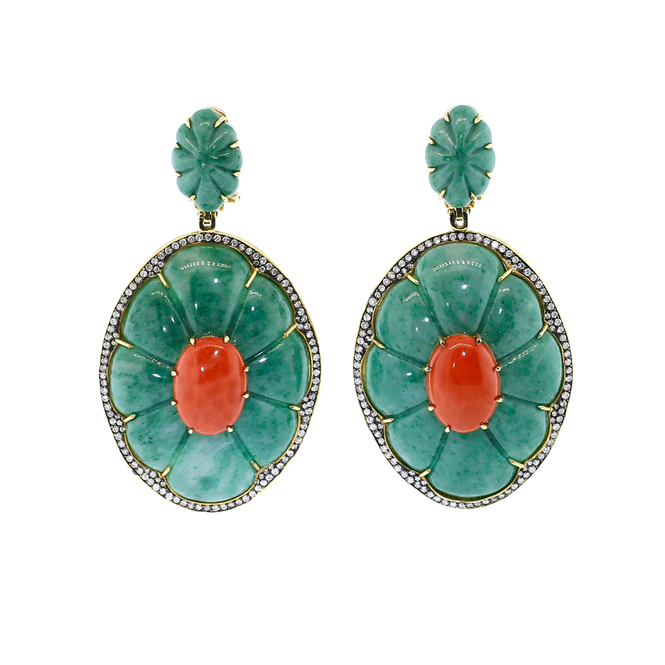 SILVIA FURMANOVICH-Red Coral And Green Dumortierite Earrings-YELLOW GOLD