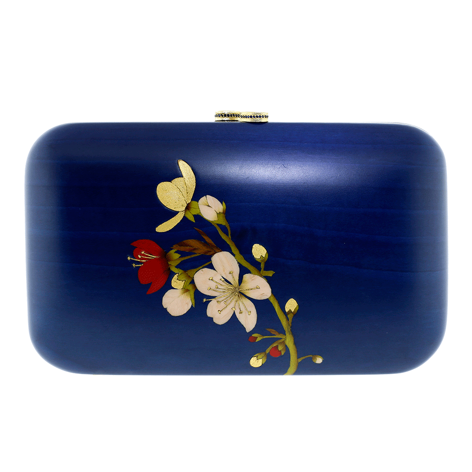SILVIA FURMANOVICH-Marquetry Blue Floral Clutch-YELLOW GOLD