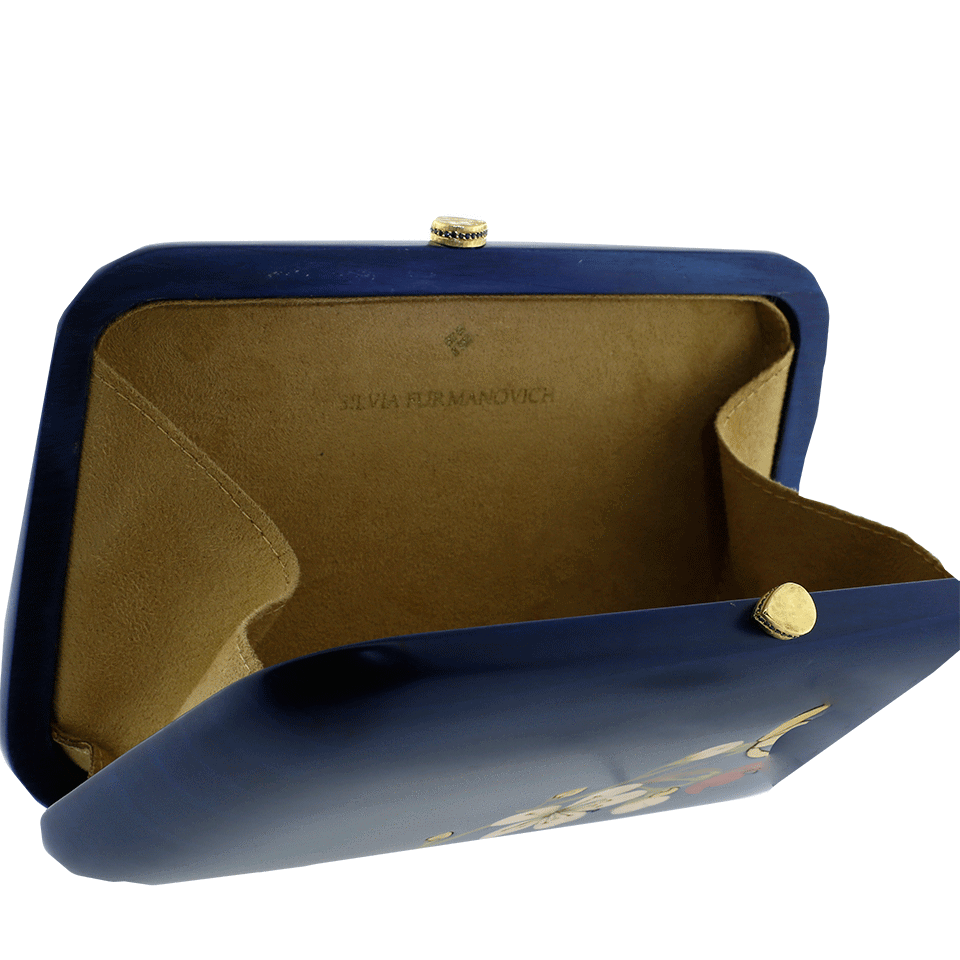 SILVIA FURMANOVICH-Marquetry Blue Floral Clutch-YELLOW GOLD