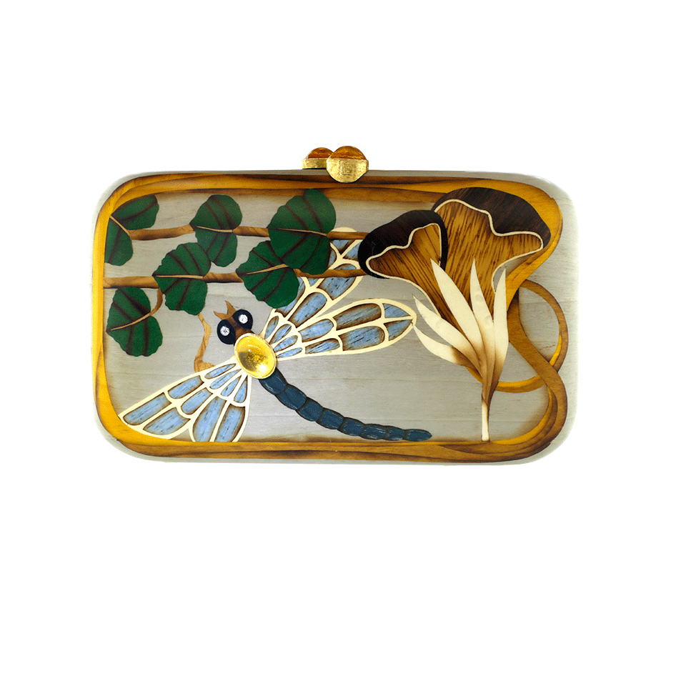 SILVIA FURMANOVICH-Marquetry Dragonfly Clutch-YELLOW GOLD