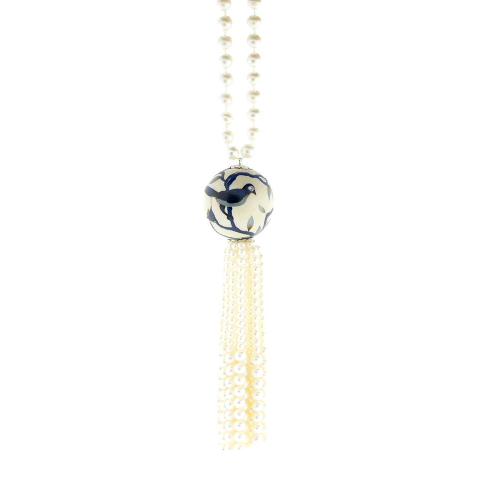 SILVIA FURMANOVICH-Marquetry Blue Bird Tassel Necklace-YELLOW GOLD