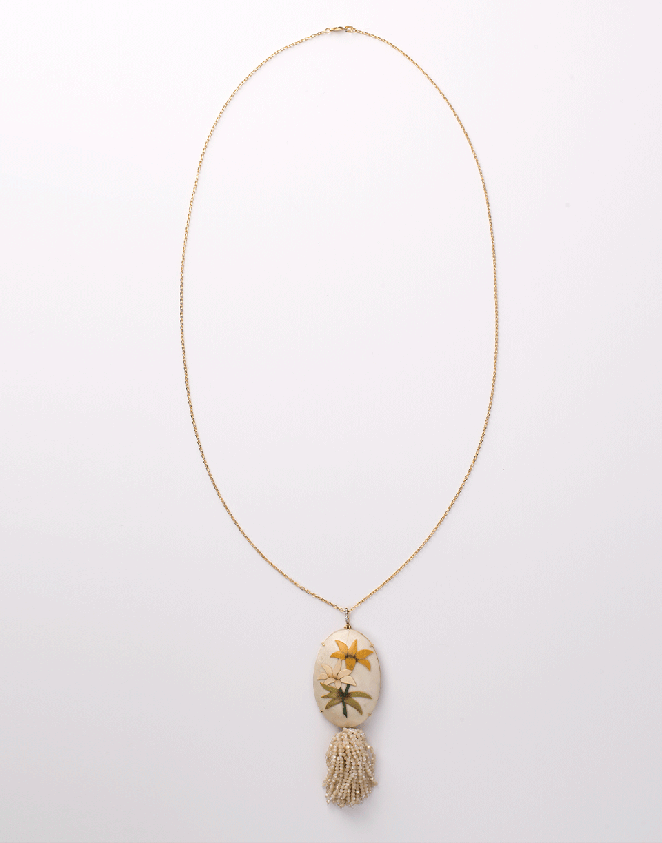 SILVIA FURMANOVICH-Marquetry Flower Tassel Necklace-YELLOW GOLD