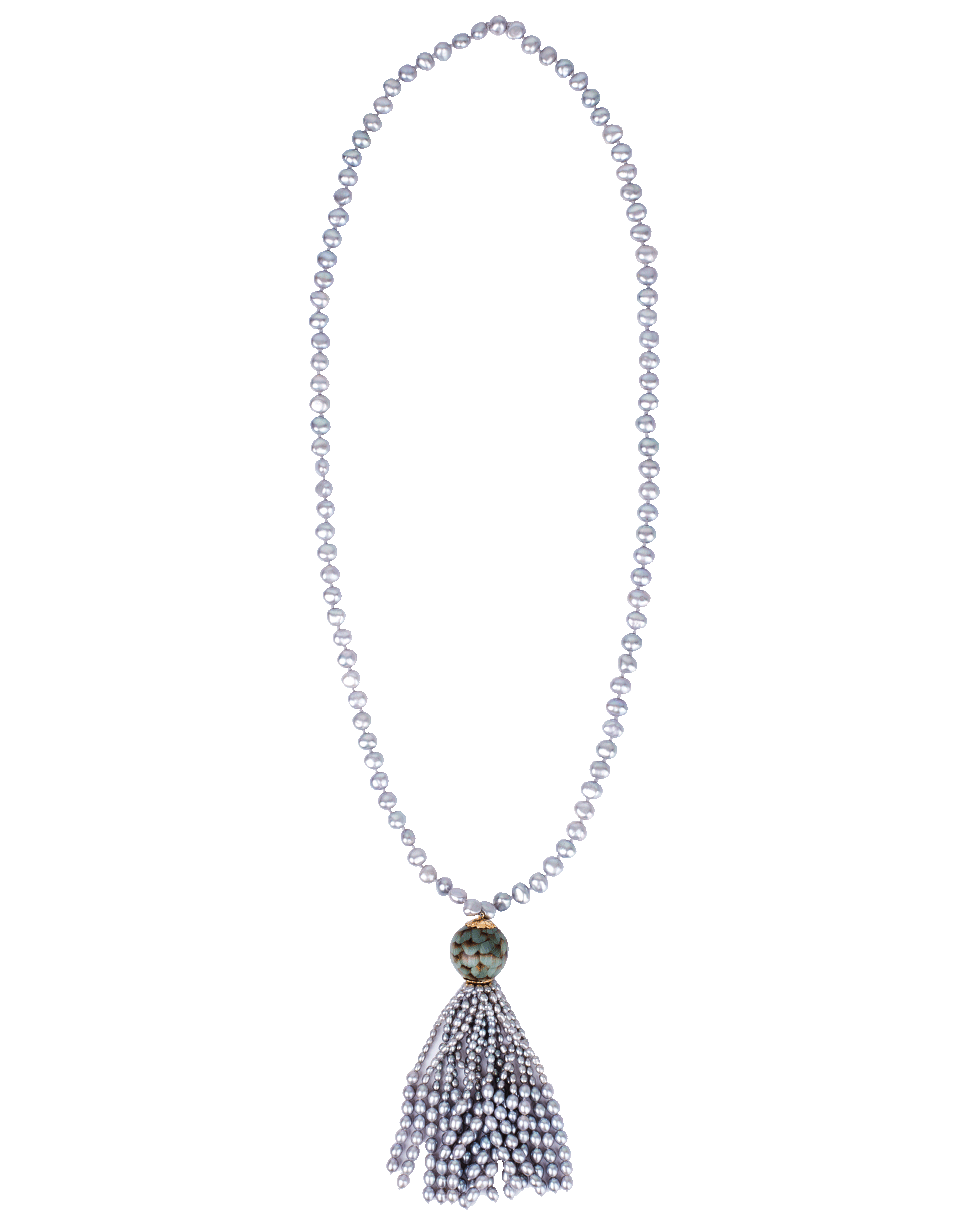 SILVIA FURMANOVICH-Marquetry Grey Pearl Tassel Necklace-YELLOW GOLD