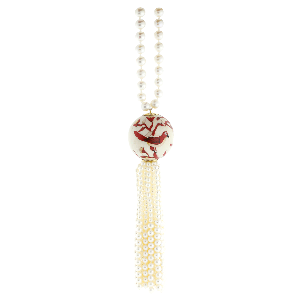 SILVIA FURMANOVICH-Marquetry Red Bird Tassel Necklace-YELLOW GOLD
