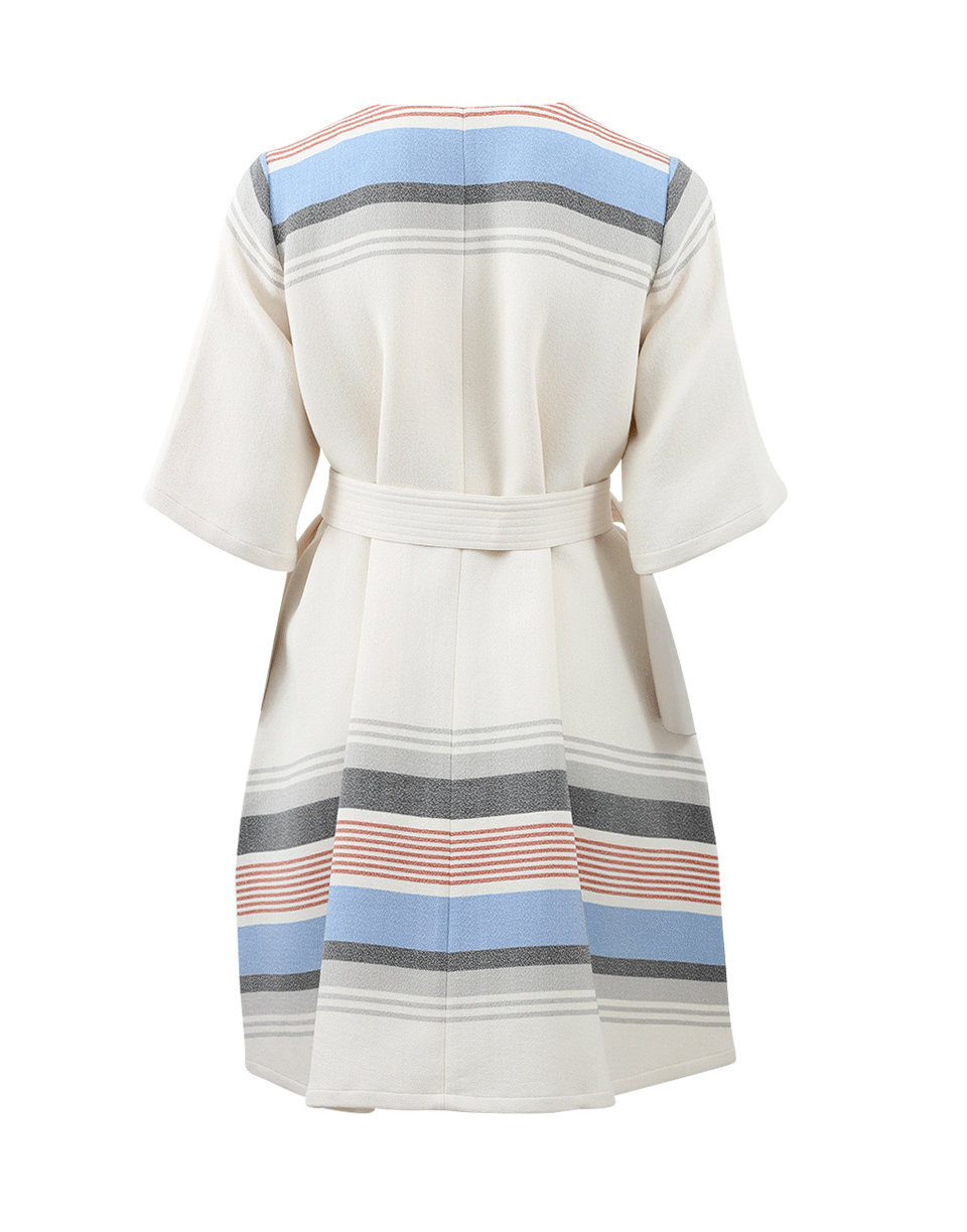 SUNO-Belted Woven Stripe Dress-WHITE