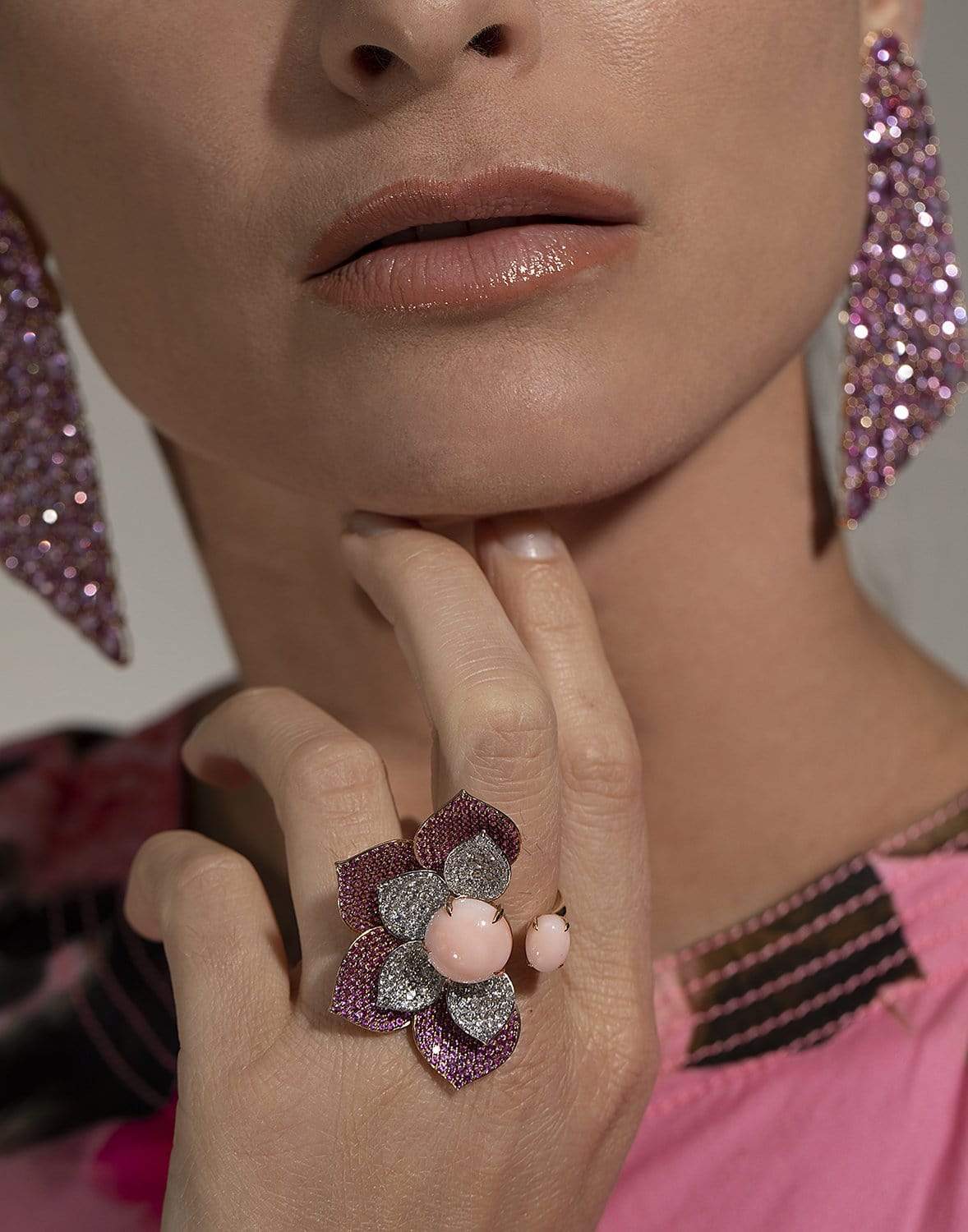 Pink Opal & Sapphire Flower Ring JEWELRYFINE JEWELRING SUTRA   