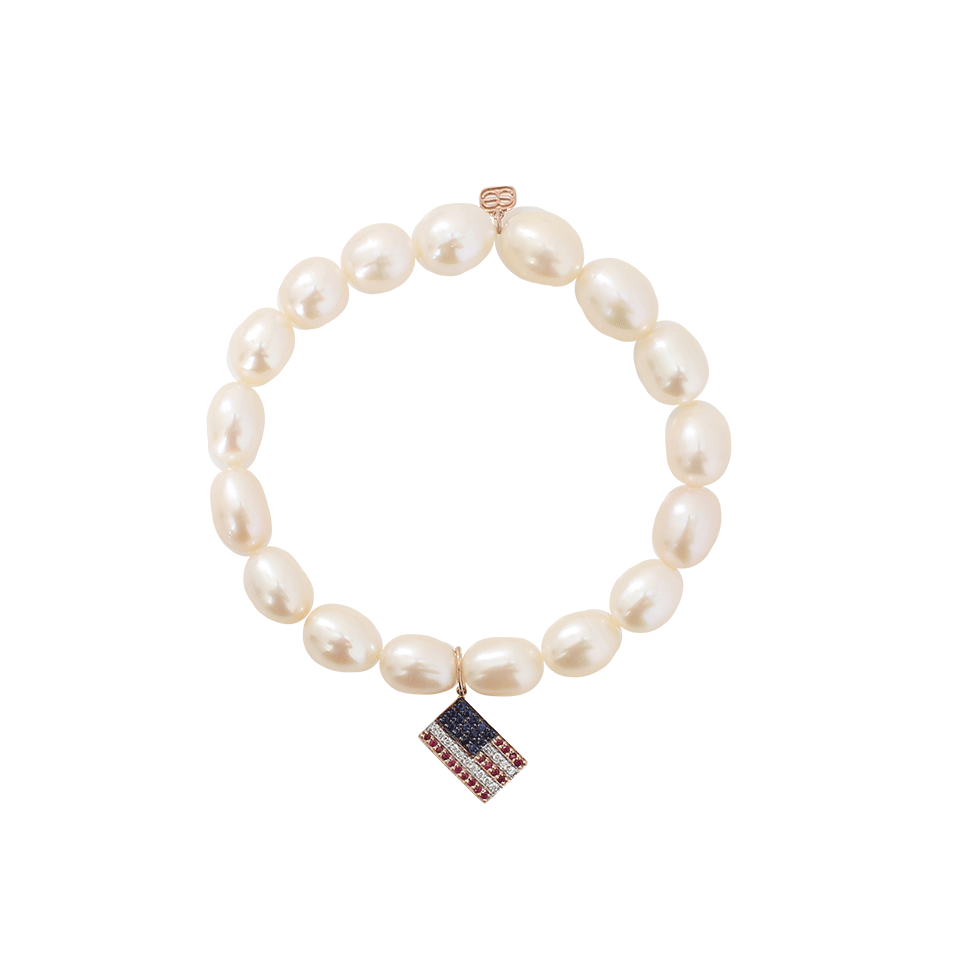 SYDNEY EVAN-American Flag White Rice Pearl Beaded Bracelet-ROSE GOLD