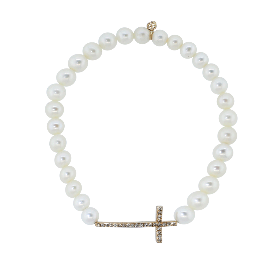 SYDNEY EVAN-Diamond Cross Freshwater Pearl Beaded Bracelet-ROSE GOLD
