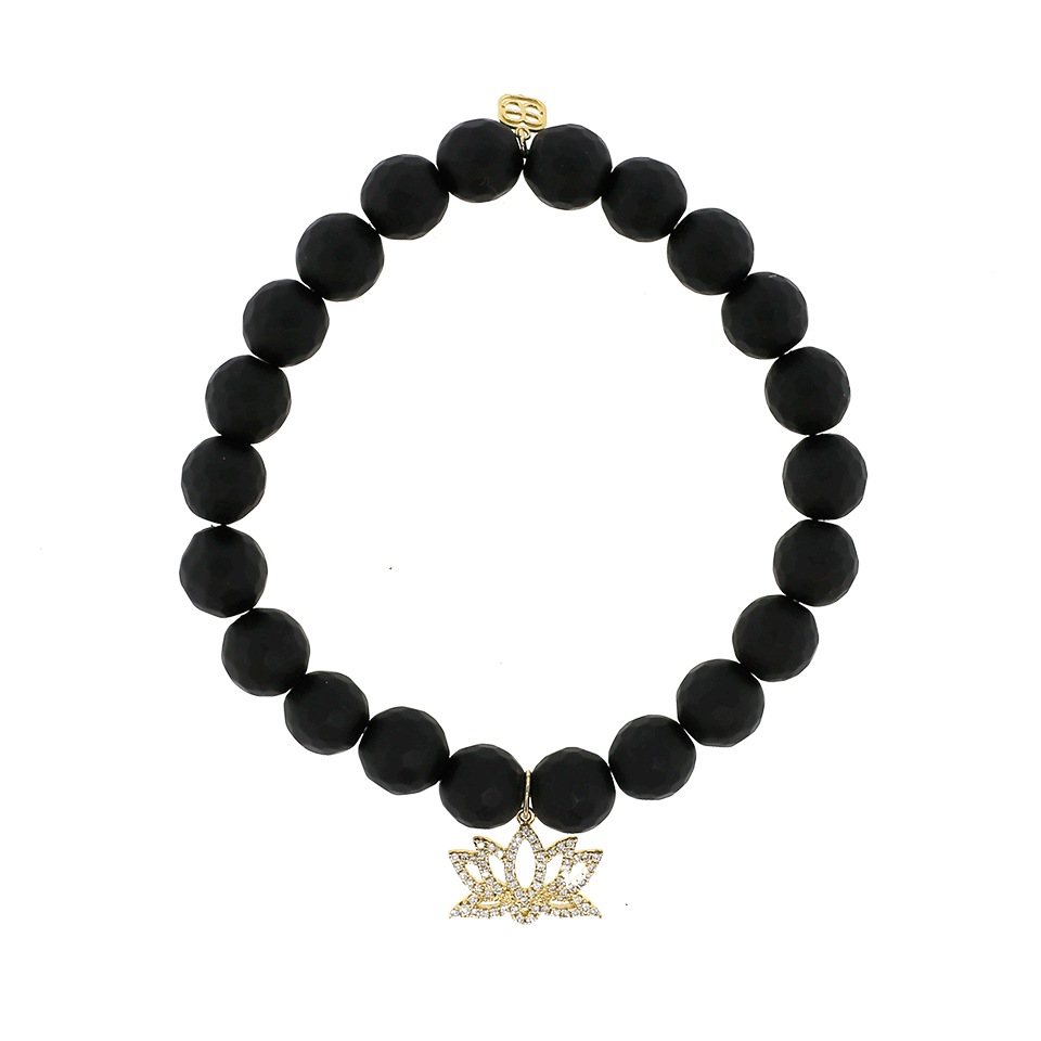SYDNEY EVAN-Diamond Lotus Flower Black Onyx Beaded Bracelet-YELLOW GOLD