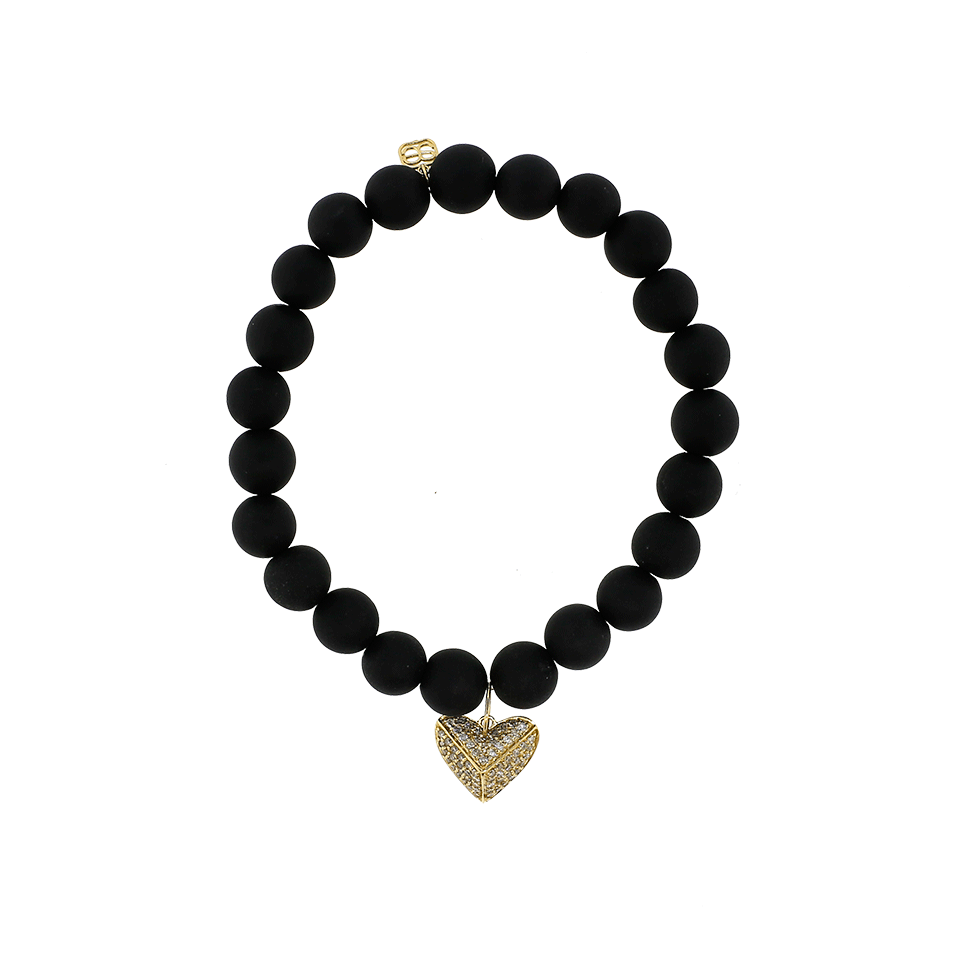 SYDNEY EVAN-Diamond Pave Heart Onyx Beaded Bracelet-YELLOW GOLD