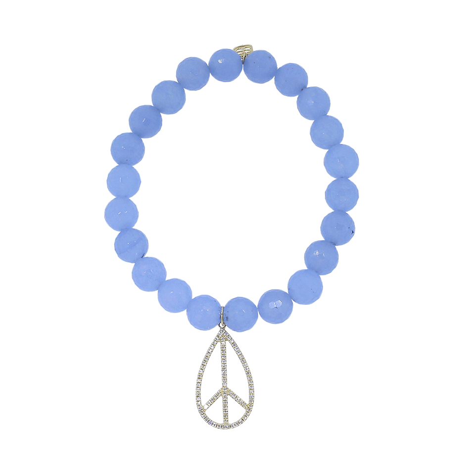 SYDNEY EVAN-Diamond Peace Sign Light Blue Jade Beaded Bracelet-YELLOW GOLD
