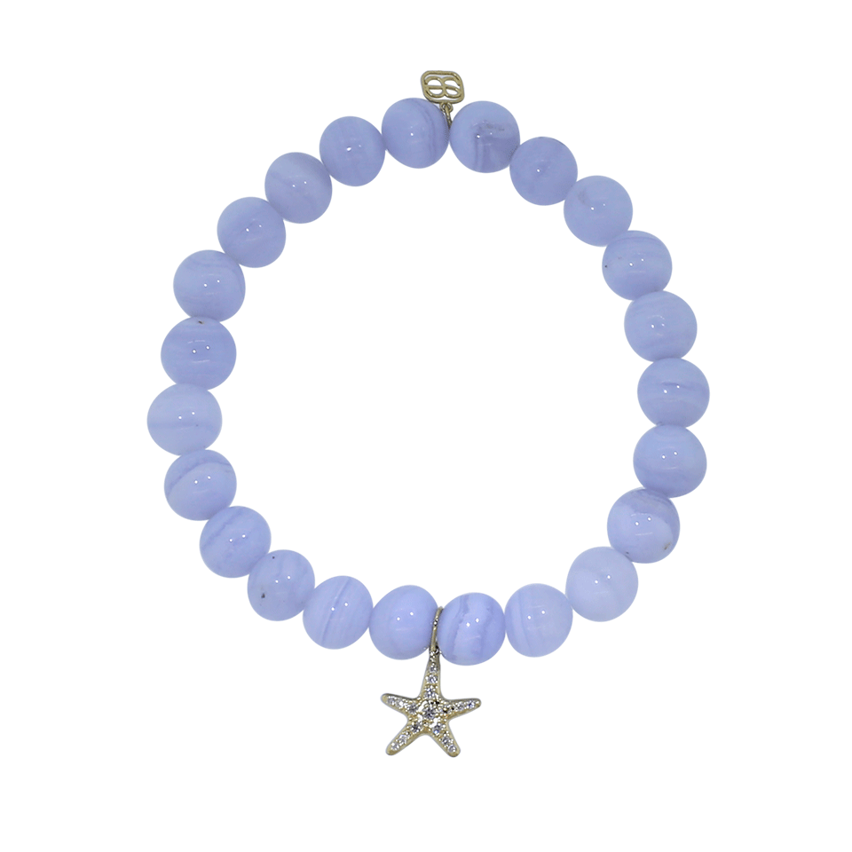 SYDNEY EVAN-Diamond Starfish Blue Lace Agate Beaded Bracelet-YELLOW GOLD