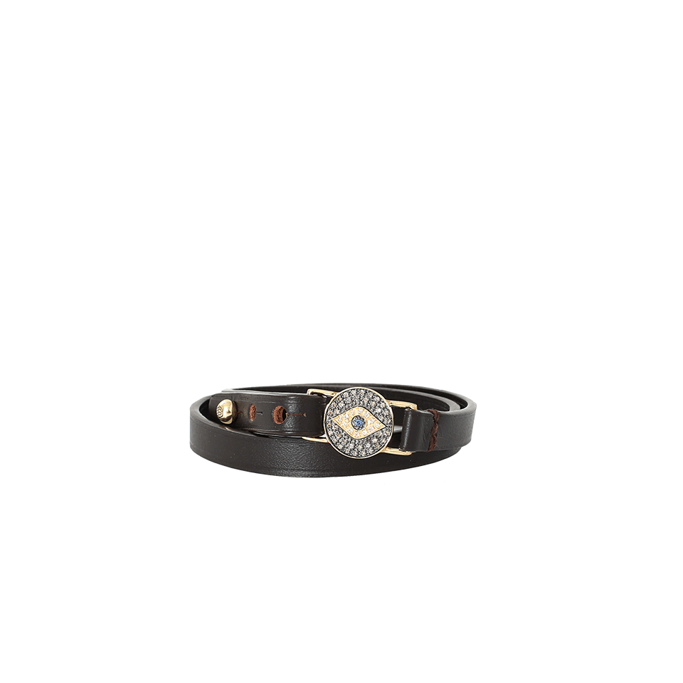 SYDNEY EVAN-Evil Eye Medallion Leather Wrap Bracelet-YELLOW GOLD