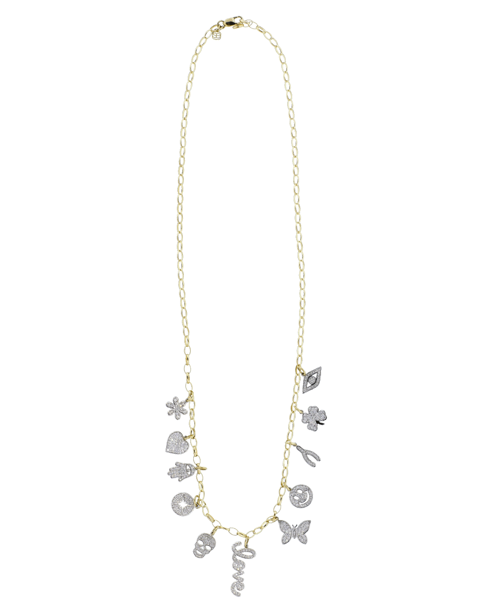 SYDNEY EVAN-Mini Pave Charm Necklace-YELLOW GOLD