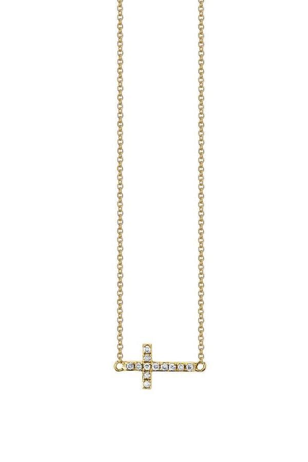 SYDNEY EVAN-Small Diamond Cross Necklace-YELLOW GOLD