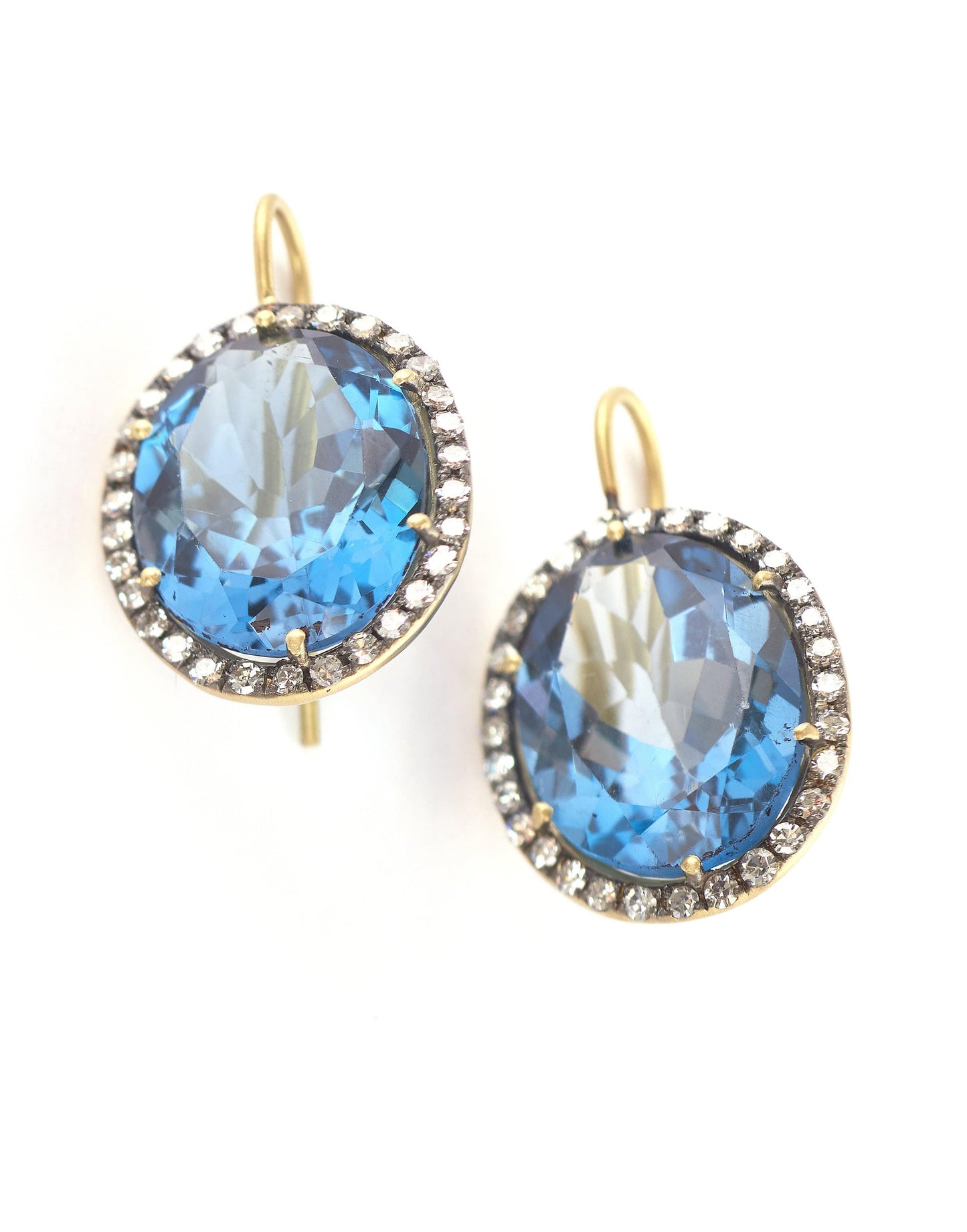 SYLVA & CIE-Blue Topaz and Diamond Drop Earrings-YELLOW GOLD