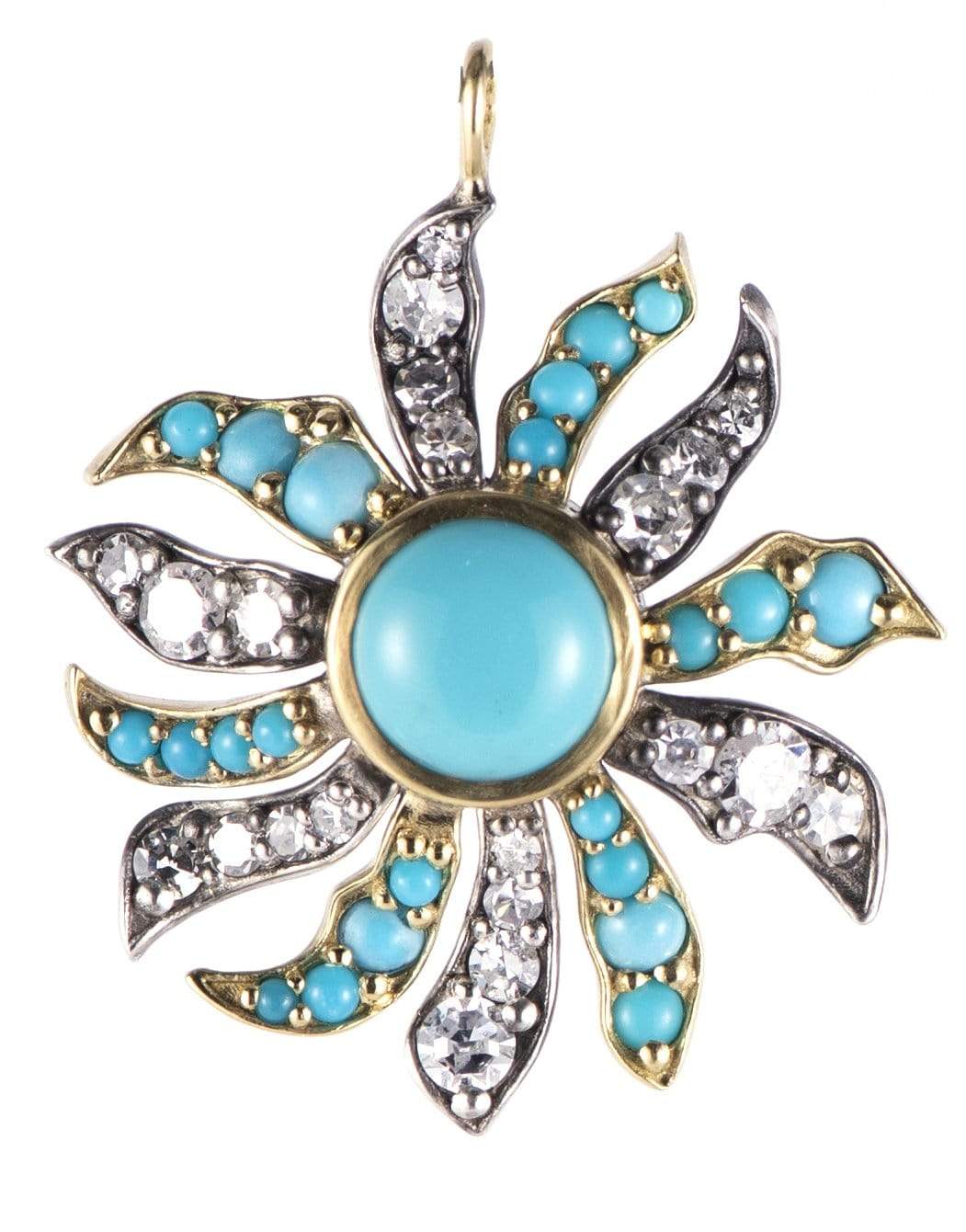 SYLVA & CIE-Turquoise and Diamond Flora Pendant-YELLOW GOLD