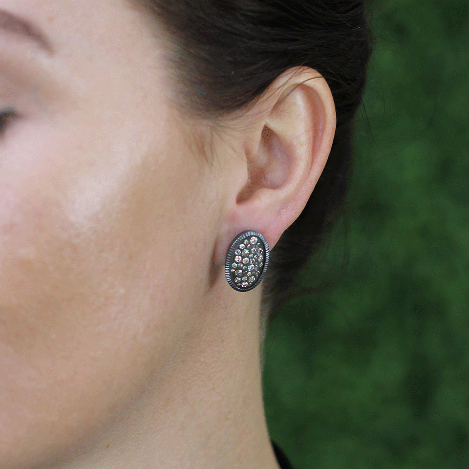 TODD REED-Diamond Oval Stud Earrings-SILVER