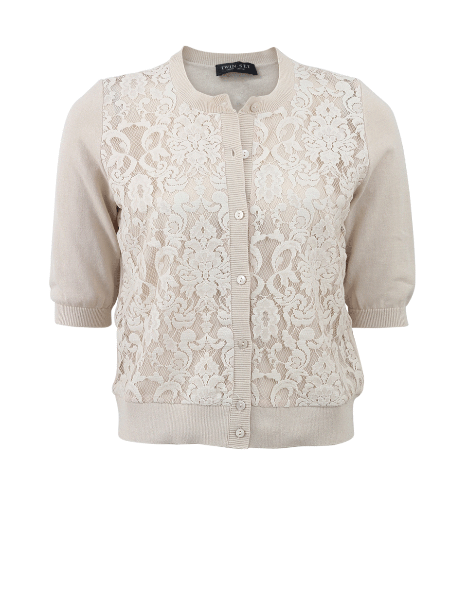 TWIN-SET-Lace Front Cardigan-