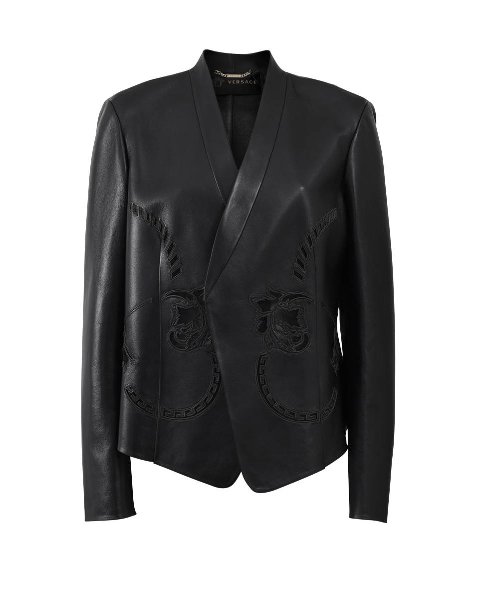 VERSACE-Lace And Leather Blazer-BLACK