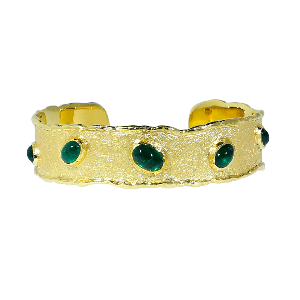 VICTOR VELYAN-Cabochon Emerald Cuff Bracelet-YELLOW GOLD