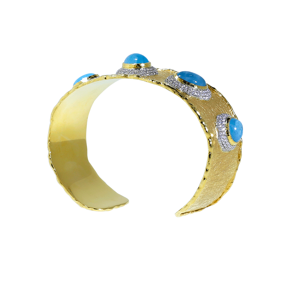 VICTOR VELYAN-Cabochon Paraiba And Diamond Cuff Bracelet-YELLOW GOLD