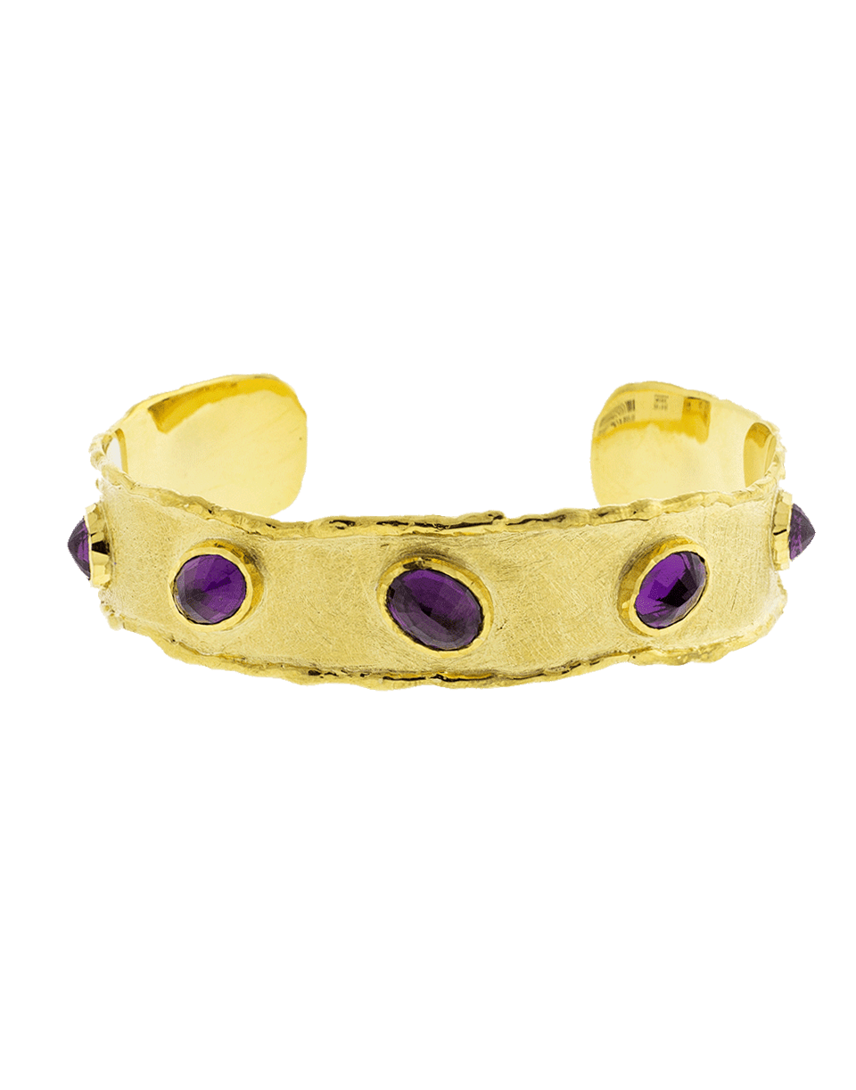 VICTOR VELYAN-Purple Garnet Cuff Bracelet-YELLOW GOLD