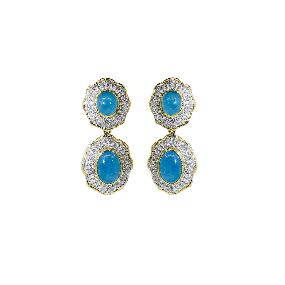 VICTOR VELYAN-Cabochon Paraiba And Diamond Earrings-YELLOW GOLD