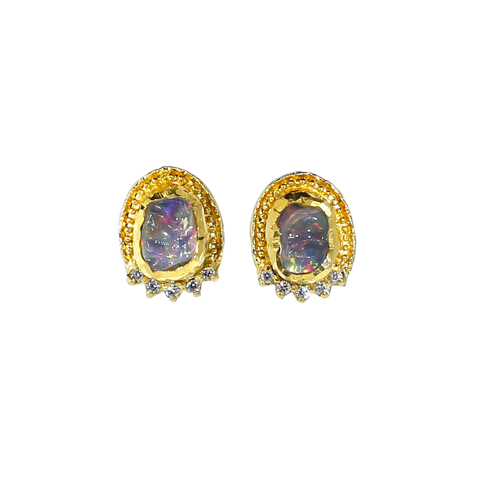 VICTOR VELYAN-Fire Opal And Diamond Earrings-YELLOW GOLD