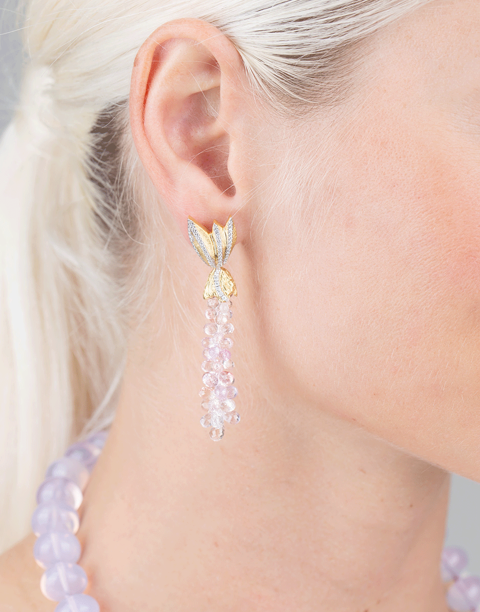 VICTOR VELYAN-Peach Sapphire Briolette Earrings-YELLOW GOLD