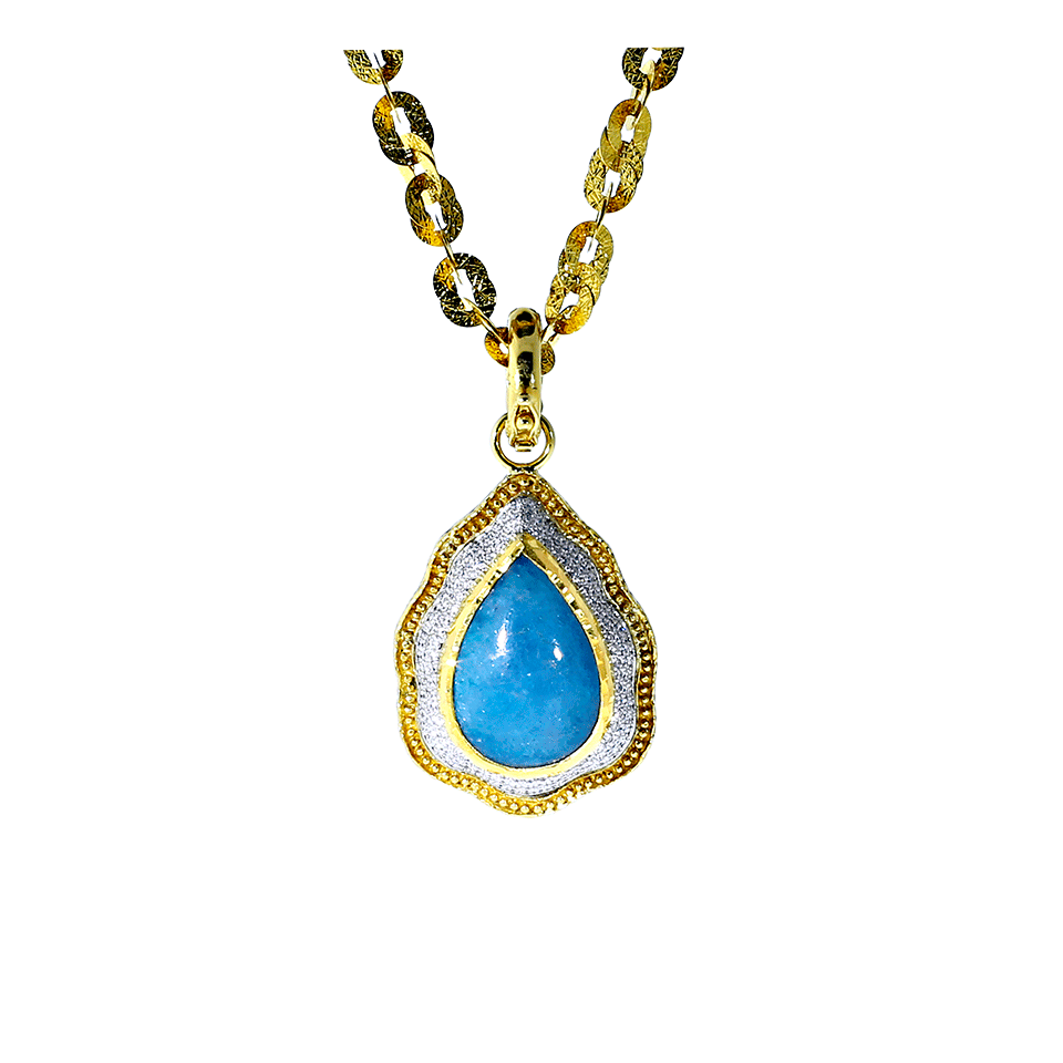 VICTOR VELYAN-Cabochon Paraiba And Diamond Pendant-YELLOW GOLD